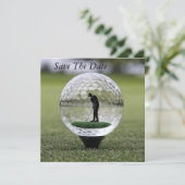Glasgolfball mit Golf Player innen, Save The Date (Stehend Vorderseite)