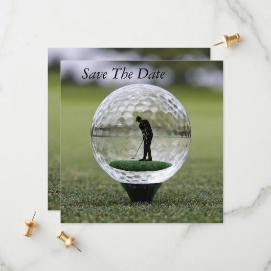Glasgolfball mit Golf Player innen, Save The Date (Vorderseite/Rückseite Beispiel)