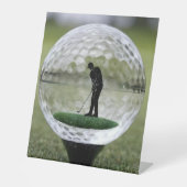 Glasgolfball mit Golf Player innen, Sockelschild (Vorderseite)