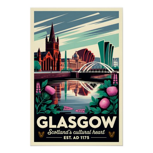 Glasgow Schottland Retro-Reiseposter-Kunst Poster (Vorderseite)