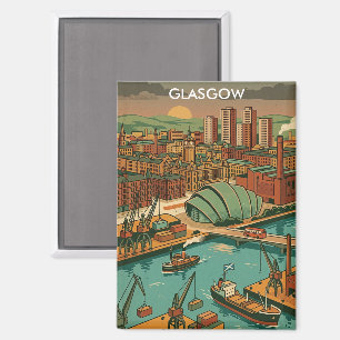 Glasgow Schottland Vintage Reiseillustration Magnet