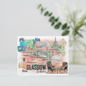 Glasgow Scotland Illustrierte Reisekarte mit Straß Postkarte (Stehend Vorderseite)