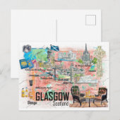 Glasgow Scotland Illustrierte Reisekarte mit Straß Postkarte (Vorne/Hinten)