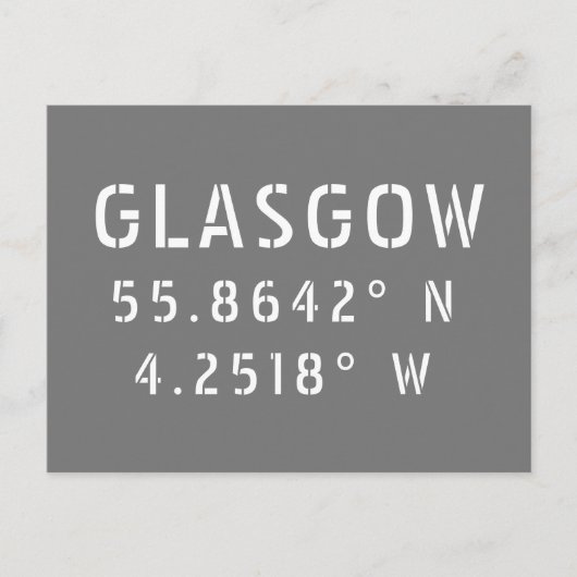 Glasgow Scotland Latitude & Longitude Postkarte (Vorderseite)