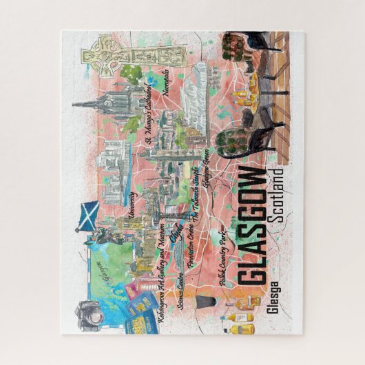 Glasgow Scotland Travel Map Puzzle (Vertikal)