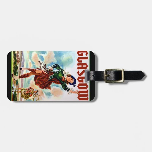 Glasgow Scottisn Girl Dancing with Bagpiper Gepäckanhänger (Vorderseite horizontal)