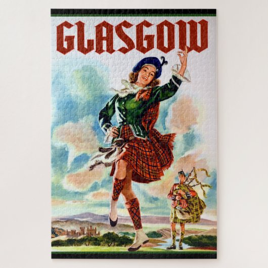 Glasgow Scottisn Girl Dancing with Bagpiper Puzzle (Vertikal)
