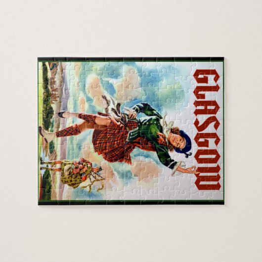 Glasgow Scottisn Girl Dancing with Bagpiper Puzzle (Horizontal)