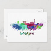 Glasgow-Skyline in Aquarellfarbe Postkarte (Vorne/Hinten)