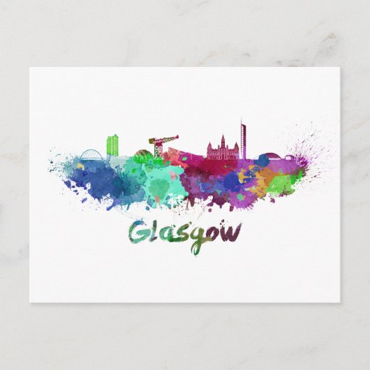 Glasgow-Skyline in Aquarellfarbe Postkarte (Vorderseite)