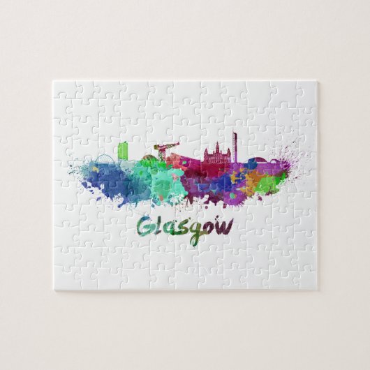 Glasgow-Skyline in Aquarellfarbe Puzzle (Horizontal)