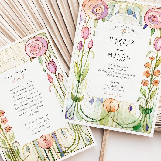 Glasgow Style Watercolor Wedding Einladung