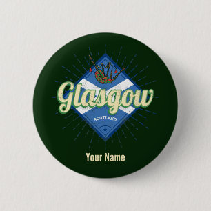 Glasgow UK Stadt Schottland Retro Dudelsack Vintag Button