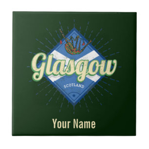 Glasgow UK Stadt Schottland Retro Dudelsack Vintag Fliese