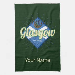 Glasgow UK Stadt Schottland Retro Dudelsack Vintag Geschirrtuch