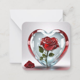 Glasherz mit Rosen-Karte / Glass heart with roses Mitteilungskarte