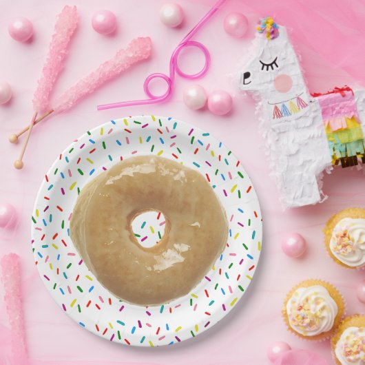 Glasierte Donut mit Sprinkles Papierplatte Pappteller (Party)