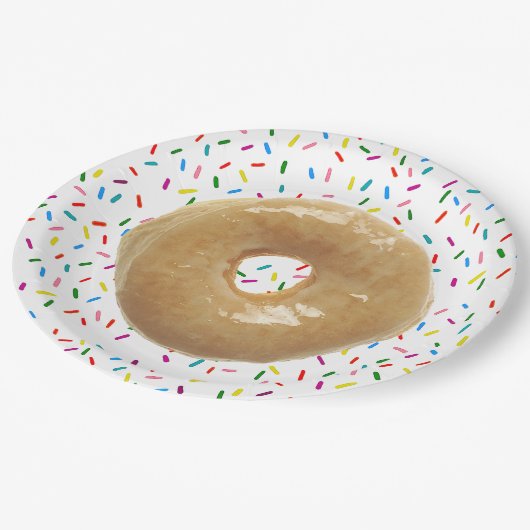 Glasierte Donut mit Sprinkles Papierplatte Pappteller (Schrägansicht)
