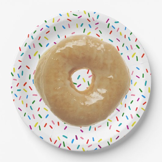 Glasierte Donut mit Sprinkles Papierplatte Pappteller (Vorderseite)