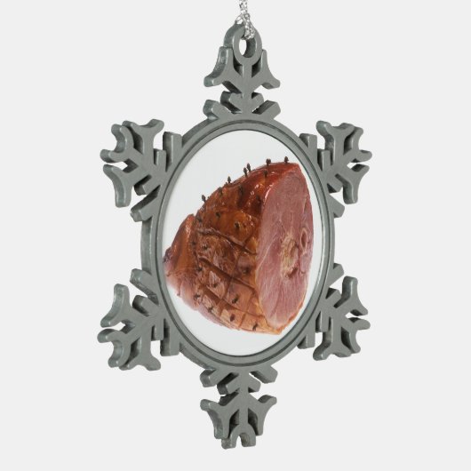 Glasig-glänzender Schinken Schneeflocken Zinn-Ornament (Links)