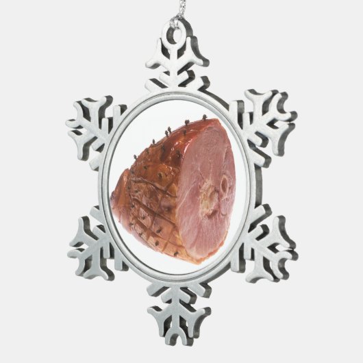 Glasig-glänzender Schinken Schneeflocken Zinn-Ornament (Rechts)