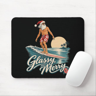 Glasige und fröhliche Surf-Santa-Weihnachten Mousepad
