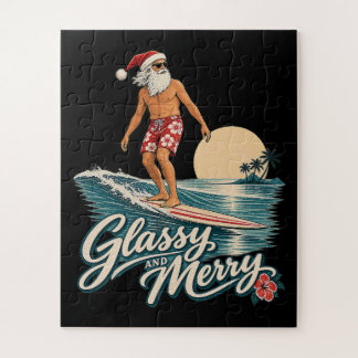 Glasige und fröhliche Surf-Santa-Weihnachten Puzzle