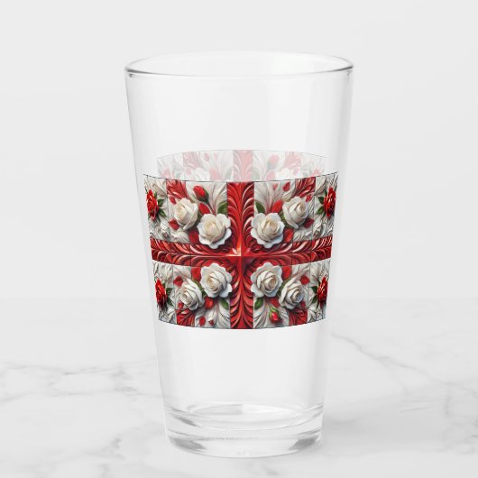 Glaskasse mit englischer Rose Design Glas (Rückseite)