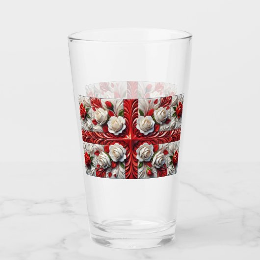 Glaskasse mit englischer Rose Design Glas (Vorderseite)