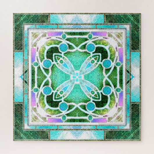 Glaskathodenfenster in Grün und Minze Puzzle (Vertikal)