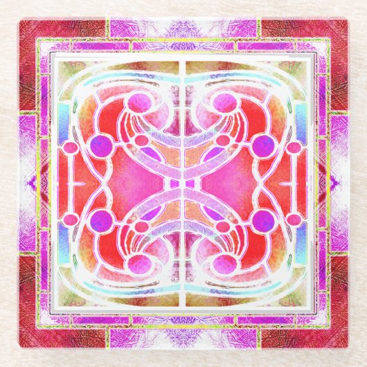 Glaskathodenfenster in Rosa und Aprico Glasuntersetzer (Vorderseite)