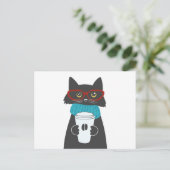 Glaskatze mit einer Tasse Kaffee Postkarte (Stehend Vorderseite)