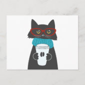 Glaskatze mit einer Tasse Kaffee Postkarte (Vorderseite)