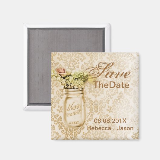 Glaskeramikjar mit Champagner Save the Date Hochze Magnet (Vorderseite/Rückseite)