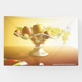 Glaskorb mit Früchten und Batterie Banner