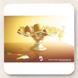 Glaskorb mit Früchten und Batterie Getränkeuntersetzer