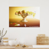 Glaskorb mit Früchten und Batterie Poster (Küche)