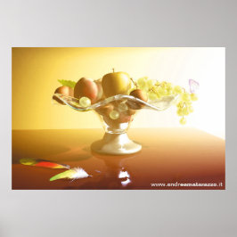 Glaskorb mit Früchten und Batterie Poster