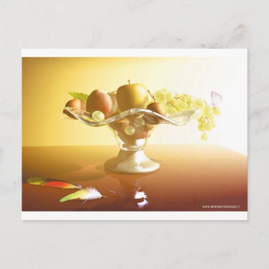 Glaskorb mit Früchten und Batterie Postkarte (Vorderseite)