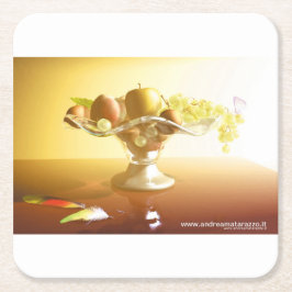 Glaskorb mit Früchten und Batterie Rechteckiger Pappuntersetzer