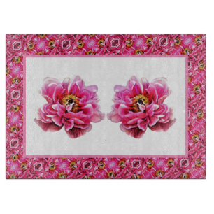 Glasküchenschneider PInk Peony Schneidebrett