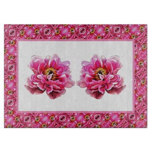 Glasküchenschneider PInk Peony Schneidebrett (Vorderseite)