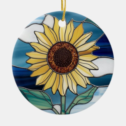 Glaskunst, Sonnenblumengestanztes Glas Keramik Ornament (Vorne)