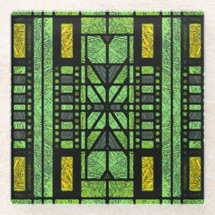 Glasmalerei Art Deco in Blau und Grün Glasuntersetzer