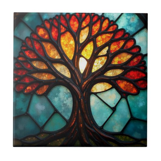 Glasmalerei Baum des Lebens Fliese (Vorderseite)