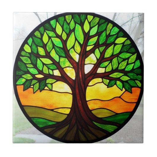 Glasmalerei Baum des Lebens Fliese (Vorderseite)