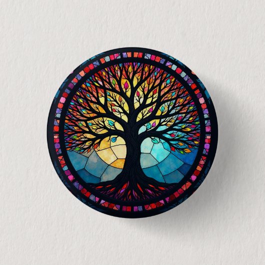 Glasmalerei, Baum des Lebens Glasmalerei Button (Vorderseite)