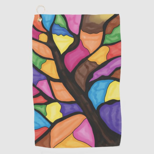 Glasmalerei Baum Kunst Golfhandtuch (Vorderseite)
