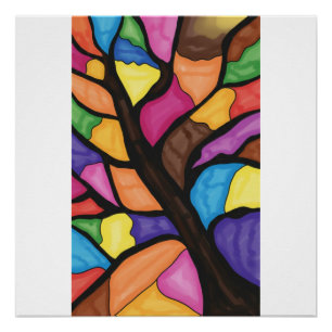 Glasmalerei Baum Kunst Poster