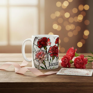 Glasmalerei Geburtsblume Januar Nelke Name Kaffeetasse
